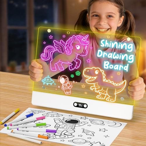 High Grade Led Drawing Board for Kids with 8 Light Effects, 16" Rechargeable Wireless Dry Erase Glow Note Doodle Pad, Acrylic Dry Erase Board with Stand, 2026 Birthday Gifts for Boys & Girls Ages 3–12