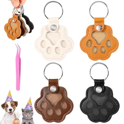 Ptwola 4Pcs Cat Dog Hair Keychain Pet Paw Print Keychain Pet Fur Hair Collector Key Chain Paws Charm Memorial Gift Keyring Holder for Keepsake pet Backpack Bag Purse Accessories Women Men
