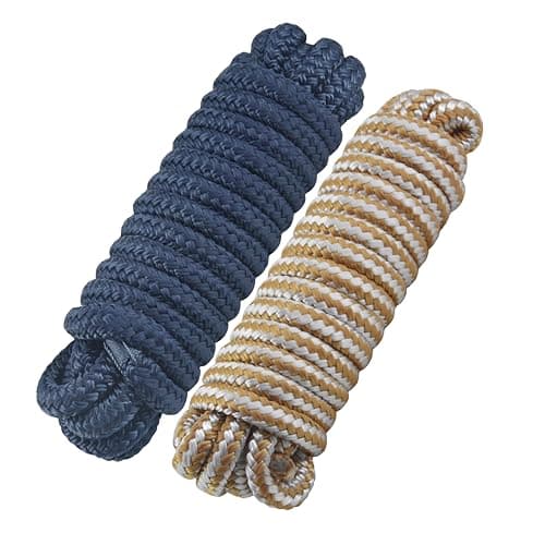 TetherTite 3/8”x15' Boat Dock Lines,Double Braided Nylon Boat Dock Lines with Loop, Mooring Line Marine Rope (2Pack,1Navy Blue 1White Gold)