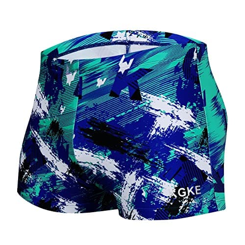 K898 Men's Square Leg Swimming Jammer Shorts UPF50+,Men Swimsuit Swim Jammers Fabric Shape Retention (Green&Blue,S)