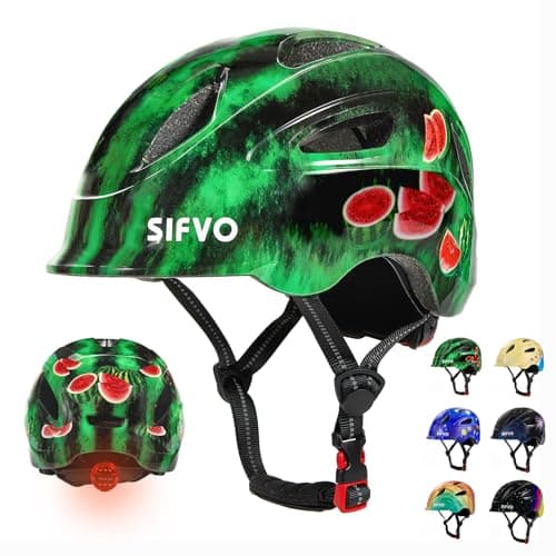 Kids Bike Helmet with LED Light, SIFVO Youth Toddler Boys Girls Helmets,2 Size Adjustable for Ages 3-5-10,Multi-Sport for Bicycle, Scooter, Skateboard,46-55cm