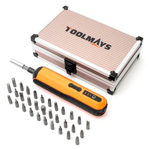 TOOLMAYS Electric Screwdriver, Cordless Screwdriver Kit, 4V 3-Speed Magnetic Bits Precision Screwdriver Set, Rechargeable Power Screwdriver, with Aluminium Box