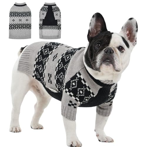 IECOii Dog Sweater for Medium Dogs Boy,Thermal Knitted Dog Winter Sweaters Easy On Pullover Design,Thick Pet Knitwear with Sleeve for Cold Weather,Warm Dogs Sweater for Indoor & Outdoor,Grey,L
