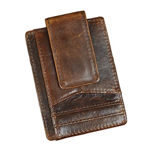 Le'aokuu RFID Leather Minimalist Slim Wallet Front Pocket Card Case Money Clip (Coffee)
