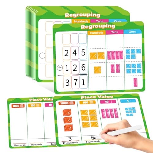 Laffunz 12 PCS Place Value Chart Dry Erase Flash Cards, Addition and Subtraction Learning Math Games for Kids, Base Ten Board Math Manipulatives 1st 2nd 3rd Grade Teacher Classroom Must Haves