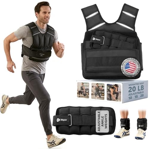LifePro – Mens Weighted Vest for Walking – FlexVest Adjustable Weighted Vest for Men with 20lb Load, 2-in-1 Ankle Weight Set, Reflective Strips – Breathable Strength Training Support & Fitness Comfort
