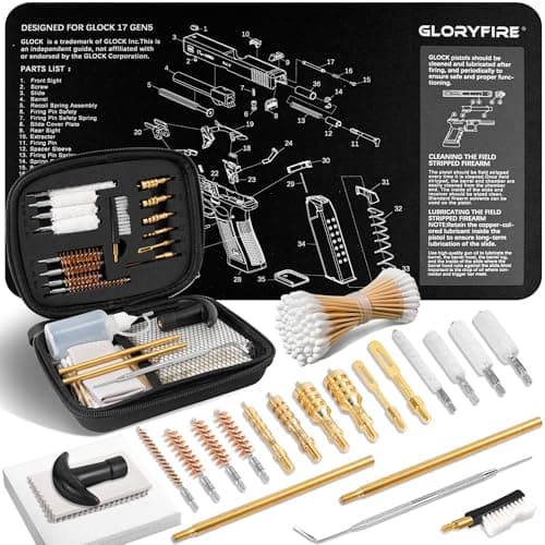 Gun Cleaning Kit for Pistols with Compact Case, Brass Jags and Mat