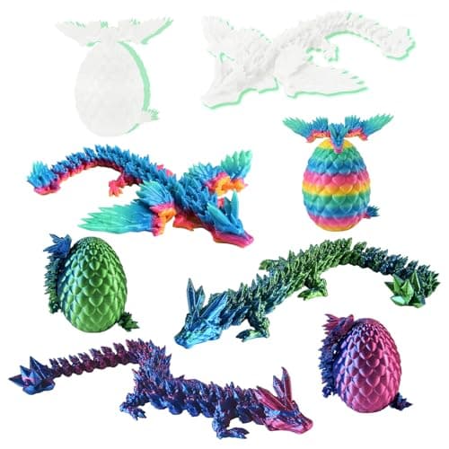 Yoshiky 4PCS 3D Printed Dragon Eggs Inside, Small 3D Printer Dragon Toy with Wings Eggs, Articulated Crystal Animals Fidget Toy Kid, Boy Gifts for Easter Christmas