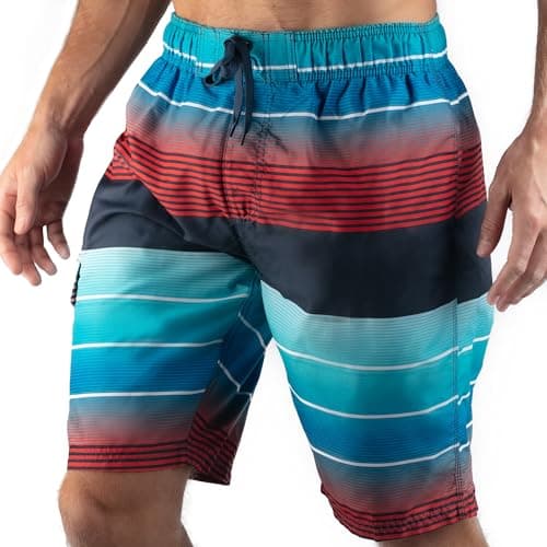 Kanu Surf Men's Flex Swim Trunks (Regular & Extended Sizes), Echelon Navy/Red, X-Large
