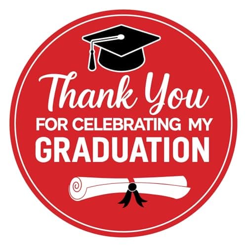 Anwyll Graduation Thank You Stickers - 60Pcs 1.75'' Graduation Stickers Class of 2026 Self Adhesive Thank You for Celebrating My Grad Sticker Congrats Grad Envelope Sticker for Party Favors(Red)