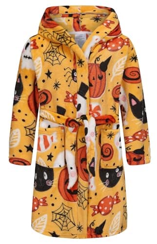 FunnyPaja Girls Soft Fleece Robes Plush Hooded Bathrobes Sleepwear for Kids 2-16 Years Yellow Halloween 13-14 Years