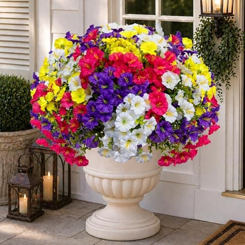 AXYLEX Artificial Flowers Outdoor Shrubs - 16 Bundles Fake Plants UV Resistant No Fade Faux Plastic Greenery Home Garden Porch Patio Decoration (1, Multi16-2)