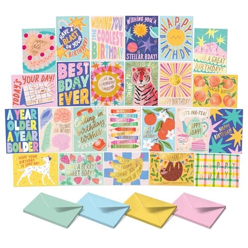 Sweetzer & Orange Happy Birthday Cards with Envelopes & Assortment Box. Variety Set of 24 Assorted Birthday Cards with Envelopes, Perfect Bulk Pack for Celebrations, Special Occasions, Friends-4x5.5"