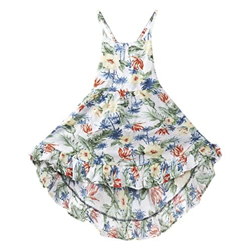 Mud Kingdom Toddler Girls Sundress Flowy High-Low Floral Vintage Cross-Back Holiday Lightweight Green Leaves 2T