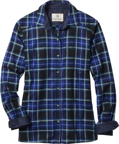 Legendary Whitetails Womens Button Up Flannel Shirt Long Sleeve Relaxed Fit Rayon Polyester, Berry Blue Plaid, MED
