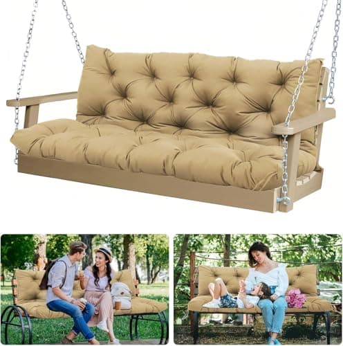 MVRFN 5 Inch Thick Waterproof Patio Porch Swing Cushions, 60x40 Inch 3 Seater Replacement Cushion with Backrest & 8 Ties, Fade-Resistant Outdoor Bench Swing Pad