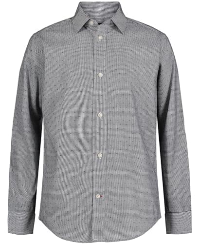 Tommy Hilfiger Boys' Long Sleeve Dress Shirt, Collared Button-Down with Cuff Sleeves, Gingham, Navy, 8