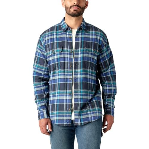 Dickies Mens L/S Flex Flannel Shirt, Dark Denim, M