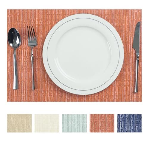 AHHFSMEI Placemats Set of 4 Washable Woven Vinyl Placemats for Dining Table Heat Resistant Non-Slip Stain Resistant Table Mats for Kitchen & Home Decor(Multi Orange,4)