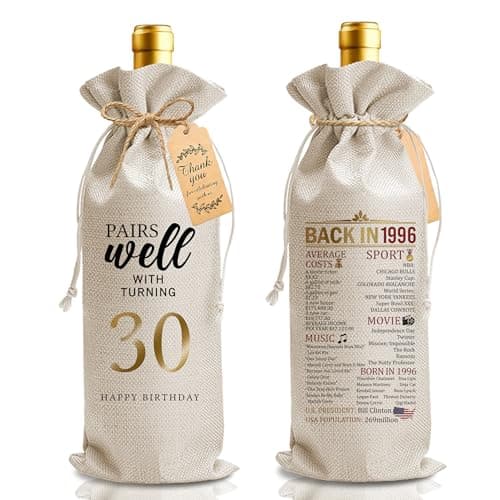 30th Birthday Wine Gifts Bag for Woman Men Happy Birthday Wine Bottle Gift Bags with Drawstring Thank You Card Happy Anniversary 30th Party Supplies Decorations for Coworker Friends Family - A14