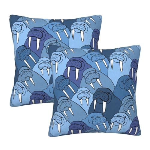 Abucaky Pillowcase Set of 2 Walrus Throw Pillow Covers Shells for Couch Office Bedroom Home Decoration, 18"X18"