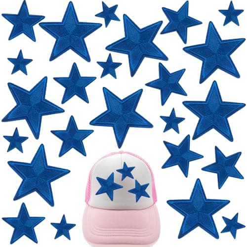 TACVEL 24 Pieces Star Iron on Patch, Embroidered Sew On/Iron on Patch Applique for Clothes, Dress, Hat, Jeans, DIY Accessories(Rolay Blue)