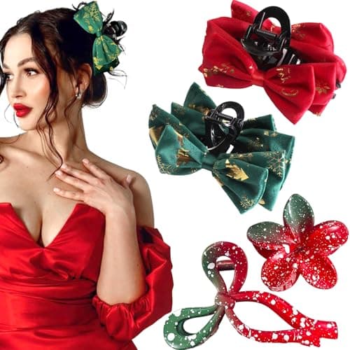 GQLV Christmas Flower Hair Claw Clips-4PCS Large Claw Clips for Thick/Thin Hair Claws,Strong Hold Nonslip Cute Hair Clips for Women Girls,Hawaiian Hair Accessories Holiday Gifts
