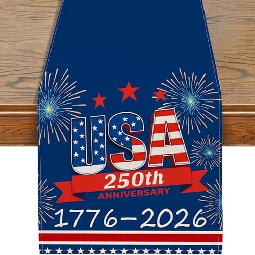 250th Anniversary USA Table Runner, 4th of July Table Runner Patriotic 250 Anniversary America Memorial Day Decorations 1776-2026 Freedom Dining Table Runner 13x72 Inch