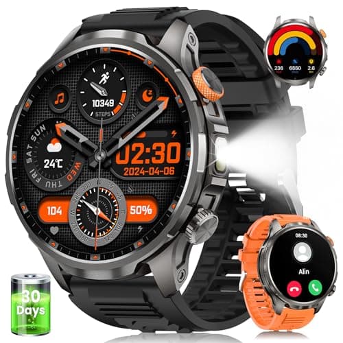 Military Smart Watches for Men, 1.91" Men's Smart Watch with 1000mAh/5 ATM Waterproof/LED Flashlight/110+ Sport Modes/Heart Rate/SpO2/Sleep Monitor, Fitness Tracker Watch for Android & iPhone (Black)