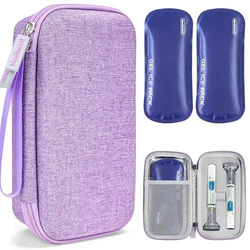 Portable Insulated Cooler Travel Case Fits 2 Zepbound Injector Pens, Tirzepatide Travel Case TSA Approved with 2PCS Reusable Ice Packs, EVA Medicine Organizer for Daily Use (Purple, Big)