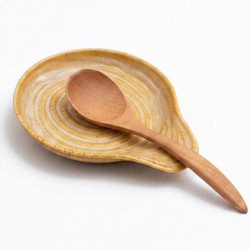 Joyfulhive Farmhouse Ceramic Spoon Rests Holder,Coffee Spoon,Cooking Utensil,Ladles, Tong for Kitchen Counter Stove Top (Antique Gold)