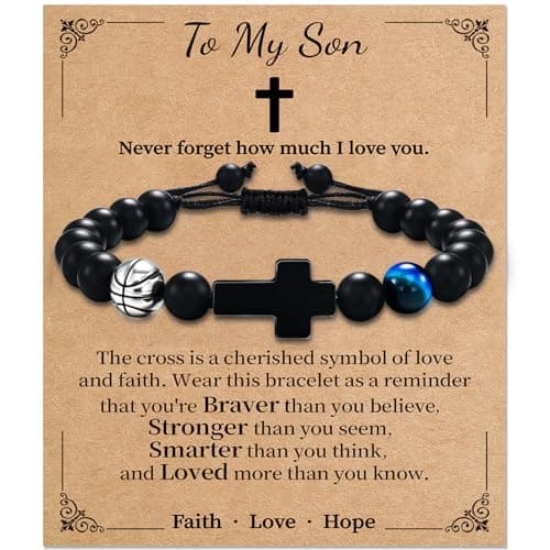 Alissl Basketball Bracelets for Boys Adjustable Cross Faith Sports Jewelry Inspirational Gifts, Basketball First Communion Confirmation, Birthday Gifts Basketball Stuff for Son Players Fans