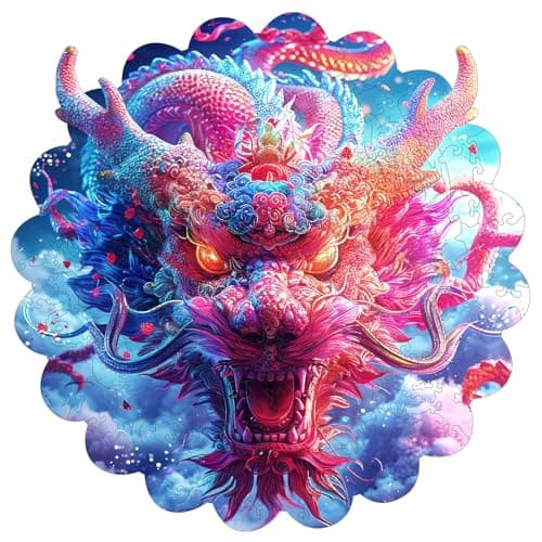 MEATRN Dragon Wooden Puzzles for Adults - Oriental Mythology Kirin Wooden Jigsaw Puzzle, Luxury Wood Wall Decorative for Collectors, Unique Gift & Home Décor, 519 Pcs, 16.9x16.9 in