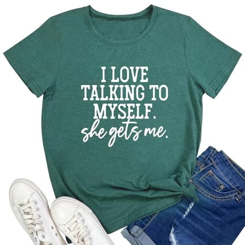 LOOKFACE I Love Talking to Myself She Gets me Women Graphic Shirts Cute Tees Heather Forest Small