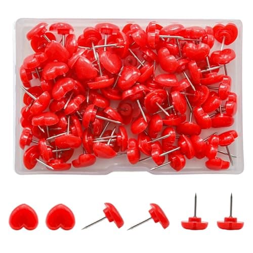 Yinluluna 100pcs Push Pins, Red Heart Push Pins, Cute Thumb Tacks for Cork Boards, Wall hangings, Office Notice Board, Home Decorative (100, Red)