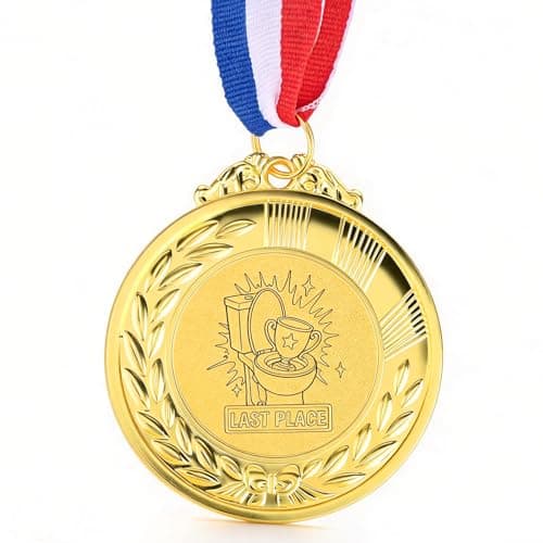 Penitue Last Place Medal with Ribbon, 6.5cm/2.56in Gag Toilet Medal, Funny Loser Award Prize Humorous Participation Trophy for Sports Leagues Family Game Office Fantasy Competitions Gift (Gold)