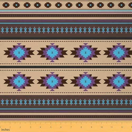Feelyou Brown Southwestern Upholstery Fabric for Chairs Geometric Fabric By The Yard Western Decor Tribal Native American Design Decorative Soft Flannel 1 Yard Stripe Line