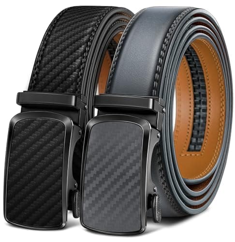 BULLIANT Men's Ratchet Belt 2 Pack-Click Leather Belt Adjustable for Men Gift 1 3/8-Cut for Perfect Fit(Black/Sacred Grey,26"-34" Waist Adjustable)