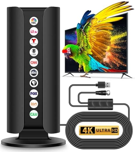 2026 Upgraded TV Antenna for Smart TV, 5000+ Miles Range Strongest Digital HD TV Antenna Indoor Ourdoor with Amplifier Signal Booster, Waterproof Design, 4K 1080p Support 360°,32.88FT Cable