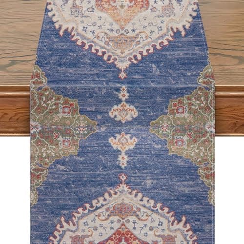 Snycler Table Runner Boho Table Runners Vintage Elegant Farmhouse Table Center Linen Decor for Home Dining Party Entrance (13x108 Inch) Navy Blue
