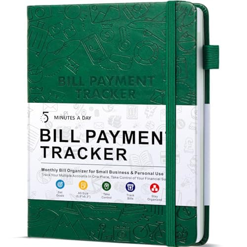 Bill Tracker Notebook - Monthly Bill Organizer & Planner for Personal Budgeting Financial, Payments Checklist Organizer Used Easily for Senior Home Office, 5.8" x 8.5", Dark Green