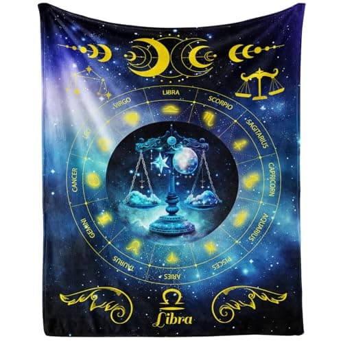 CaomeiWu Libra Zodiac Blanket, 50" x 40" Flannel Stars Astrology Themed Stuffed Vibrant Throw, Soft Nap Throw Blanket for Home Boys Girls Women Horoscope Lovers Gifts