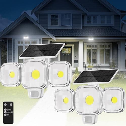 ESLIGHTION Solar Motion Sensor Outdoor Lights, 3 Modes LED Security Flood Light with Remote Control, IP65 Waterproof Solar Powered Outside Wall Light for Garden Patio Garage Yard (White, 2 Pack)