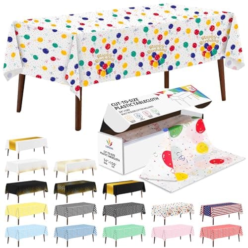 CXPSINC 54 Inch X 100 Feet Plastic Table Cover Roll Disposable Tablecloth with Slide Cutter for All Type/Shape Tables | Party, Banquet, Birthdays, Weddings(Balloon, 100 Feet)
