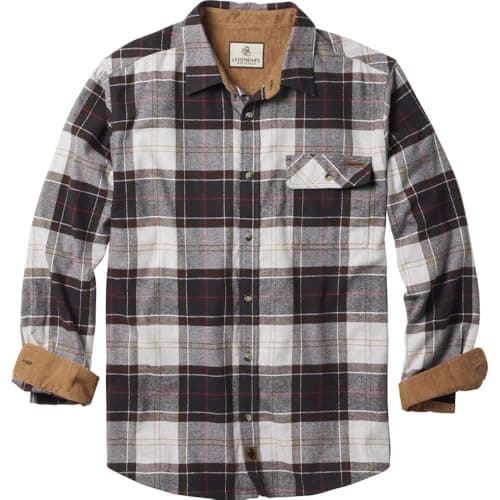 Legendary Whitetails Mens Long Sleeve Button Down 100% Cotton Flannel Shirt, Huntsman Charcoal Plaid, 3XT