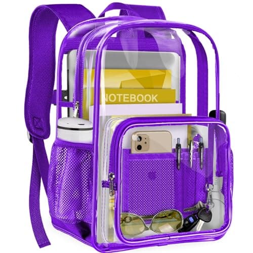 GEAMSAM Clear Backpack Heavy Duty Large Transparent Backpack with Reinforced Bottom for College, Travel, Workplace Security - Purple