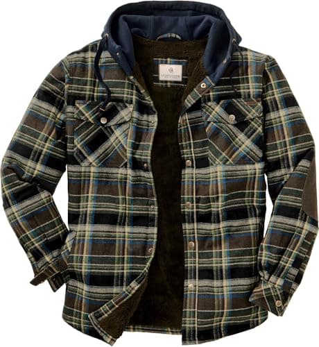Mens Hooded Plaid Flannel Berber Lined Shirt Jacket Union LargeTall