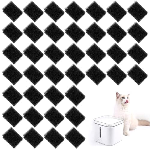 JJUNW 40 Pcs Pet Fountain Replacement Filter, Black Water Fountain Filter Sponge Filters, Pet Dog Drinking Water Fountains Square Sponge Filters Debris Removal Protects Pump