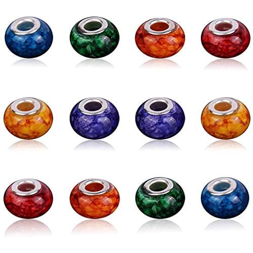 AIPRIDY 10x15mm Murano Large Hole Glass Beads with Silver Brass Cores, European Style Beads for DIY Jewelry Making (100, Explosive Monochrome Effect Glass)