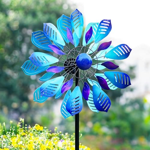 Cyan Oasis Wind Spinners Outdoor for Yard and Garden, Metal Large Wind Spinner with Stake, Windmill for Yard, Gift for Family Friends(84'' H x 24'' W)